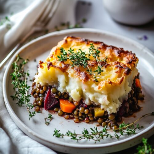 Veganer Shepherds Pie mit Linsen Rezept trickytine Auflauf