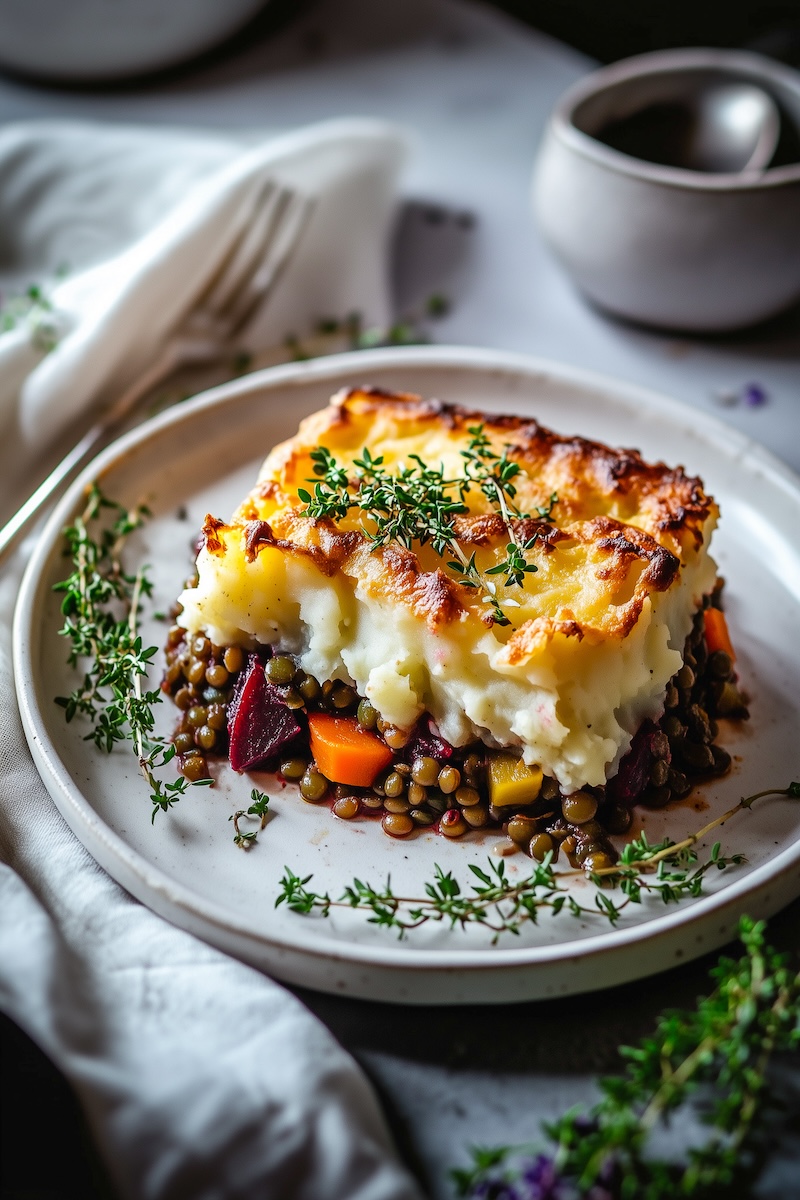 Veganer Shepherds Pie mit Linsen Rezept trickytine Auflauf