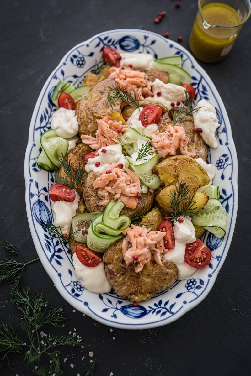 Ofenkartoffel-Salat mit Pulled Lachs trickytine