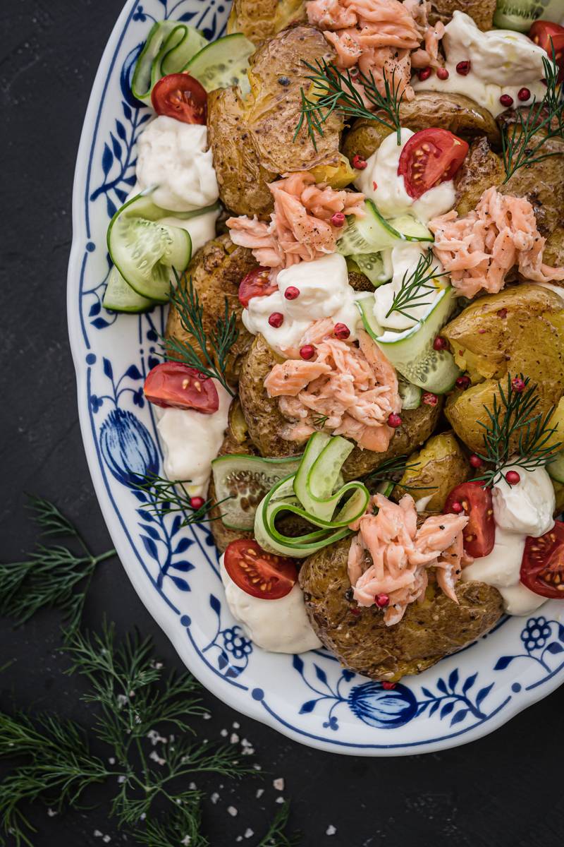 Ofenkartoffel-Salat mit Pulled Lachs trickytine