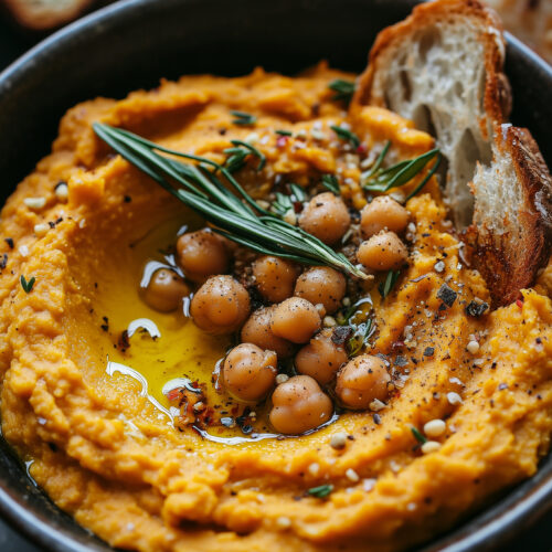 Kürbis-Hummus mit Hokkaido aus dem Ofen